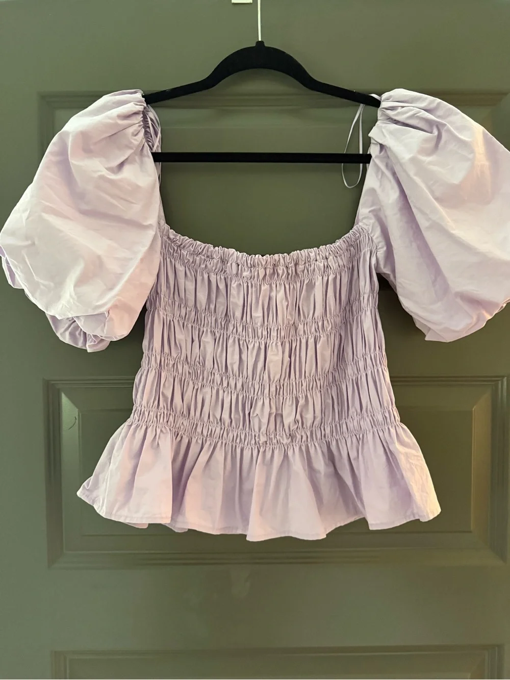 Astr the label Savine Lavender Smocked Puff-Sleeve Peplum Top